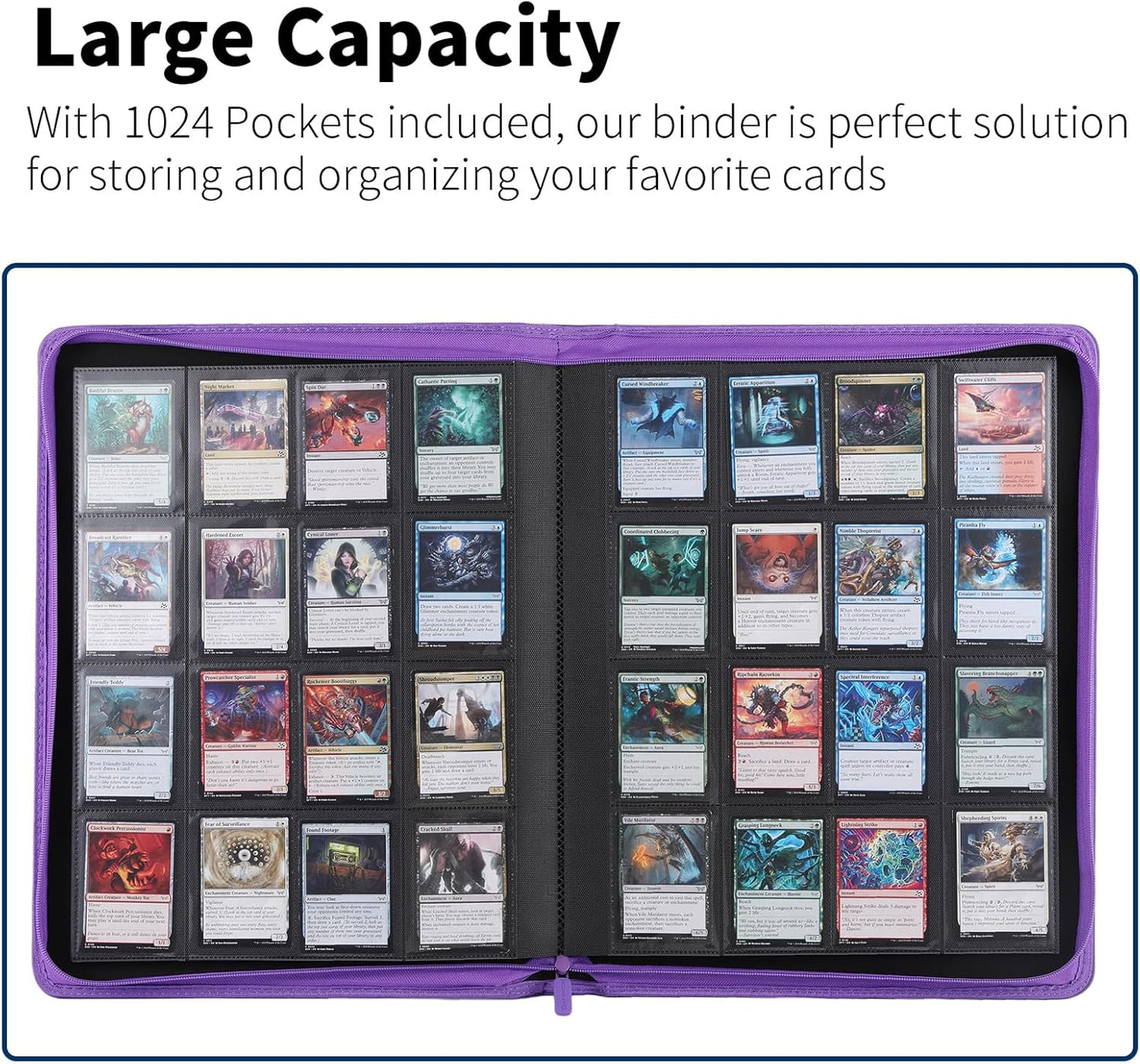 Snekdy premium 1024-pocket trading card binder, 16-pocket cards album, waterproof PU-leather Cover album with side loading, holds gaming, baseball, basketball & sports cards (Purple)