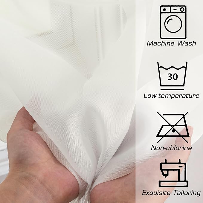 Simplebrand Ivory Sheer Curtains 108 Inches Long, Extra Long Rod Pocket Solid - Image 8