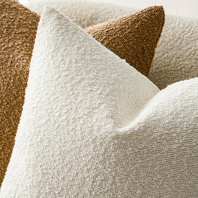 Foindtower Pack of 2, Decorative Textured Boucle Throw Pillow Covers Accent Solid Pillow Cases Cozy Soft Couch Cushion Case for Chair Sofa Bedroom Living Room Home Decor 22 x 22 Inch White