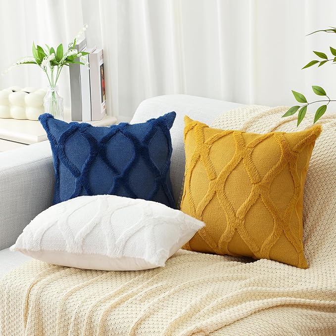 decorUhome Throw Pillow Covers 24x24 Inch Set of 2, Soft Plush Faux Fur Wool Dark Blue Couch Pillow Covers, Decorative Neutral Pillow Cases for Bed Sofa Living Room Home Decor