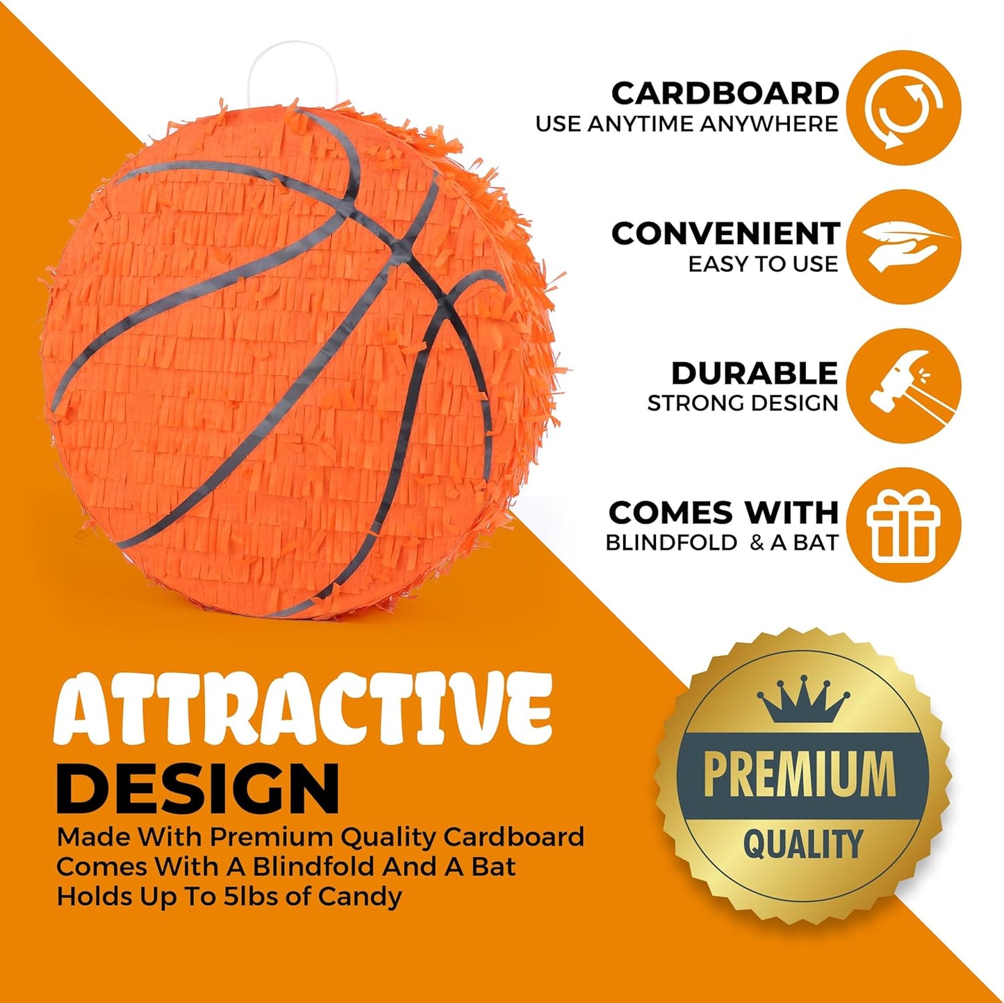 Basketball Pinata Bundle with a Blindfold and Bat(13 x 13 x 4 Inches),Soccer Ball Pinata for Birthday Party Boys, Perfect for Birthday Party, Sport Theme Party, Decoration