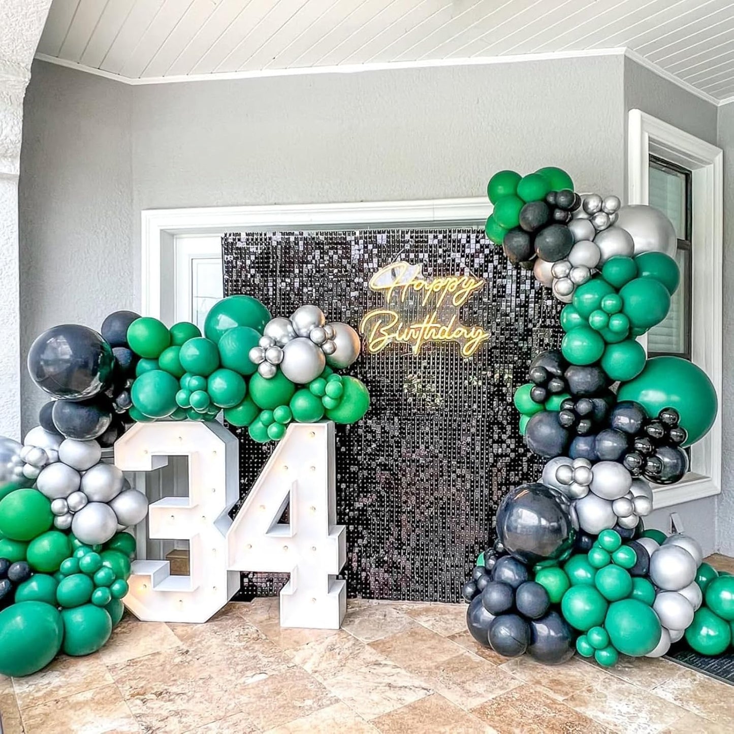 Green Balloons, 12 Inch Dark Emerald Lime Green Metallic Silver Latex Balloons for Boys Men Birthday Video Game Forest Jungle Dinosaur Themed Party St. Patrick's Day Graduation Decoration Supplies