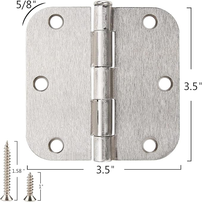 48 Pack Interior Door Hinges Brushed Nickel 3.5 Inch x 3 1/2" Rounded 5/8" Radius 3 ½"Satin Iron Bifold Residential Hinge for French Style Slab Single/Double Doors Hardware Kit Living/Bed Room