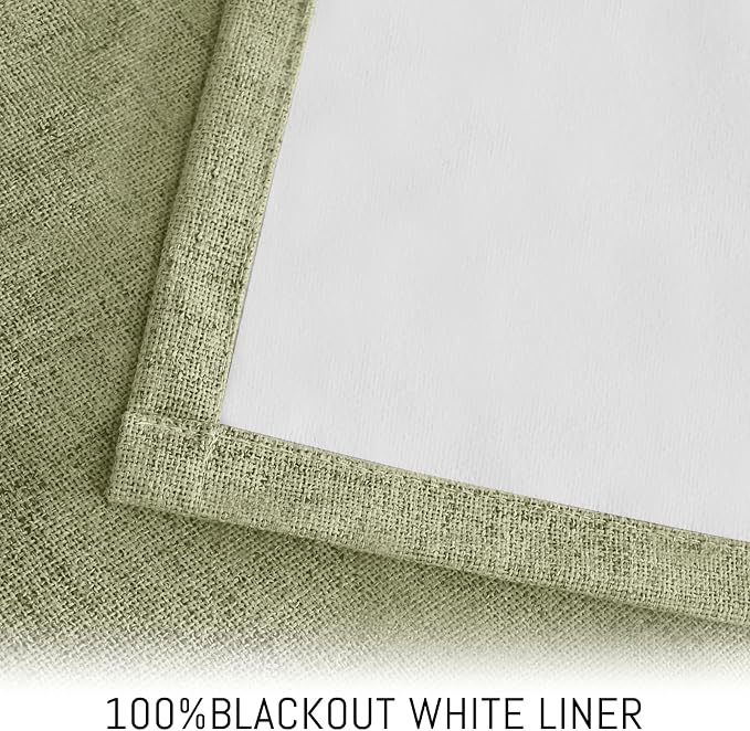 Yakamok Linen Sage Curtains 100% Blackout 63 Inches Long, Room Darkening - Image 3