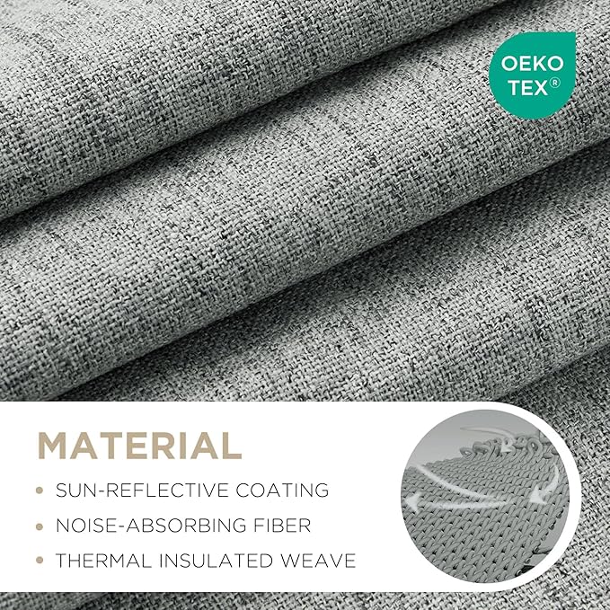 Joydeco 100% Blackout Curtains for Bedroom - Natural Linen Curtains 37" W x 90" L Long, Thermal Insulated 2 Panels Light Grey. Room Darkening Light Blocking Drapes for Living Room