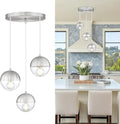LMS Modern Brushed Nickel 3-Light Cluster Pendant Lights, Mid Century Pendant Lighting with Clear Globe Glass Shade, Adjustable Hanging Cord Ceiling Light for Bathroom Dining Room, LMS-186BNC3