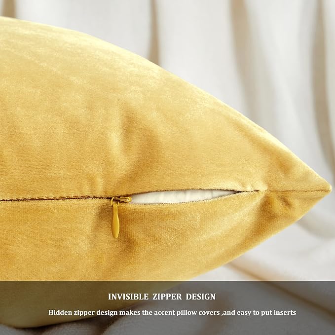 GIGIZAZA 18x18 Yellow Velvet Decorative Throw Pillow Covers - Image 4