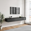 POVISON Fully-Assembled Minimalist Floating TV Stand, Modern Wall-Mounted Entertainment Center with 3 Flip-Down Cabinet Doors, Solid Wood Media Console, 70.87"