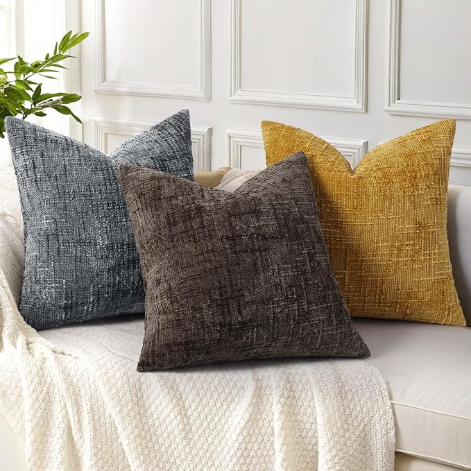 decorUhome Dark Grey Chenille Throw Pillow Covers 16x16 Set of 2 Textured Soft - Image 4