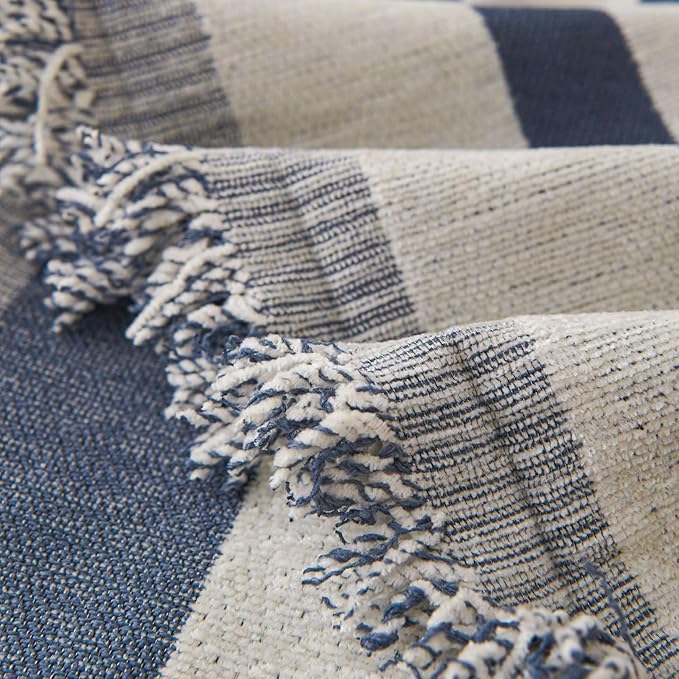 STACYPIK Reversible Boho Blue Beige Couch Cover for 2 Cushion Couch Sofa Cover for Dogs Anti-Scratch Furniture Protector Cover with Tassels for Pet Cat Non-Slip Loveseat Cover for Sectional-71X90IN