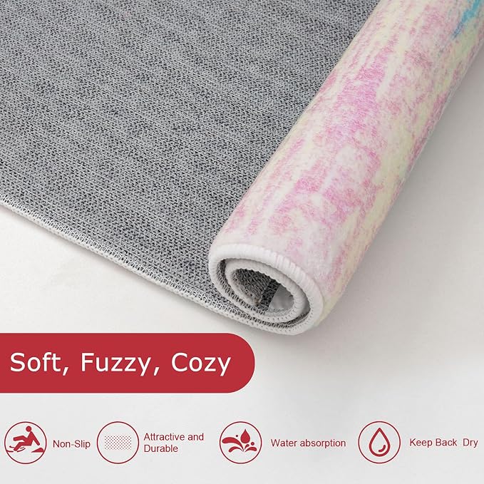 KOZYFLY Modern Abstract Pink 3x5 Area Rug Washable Girls Kids Bedroom Rug Throw - Image 6