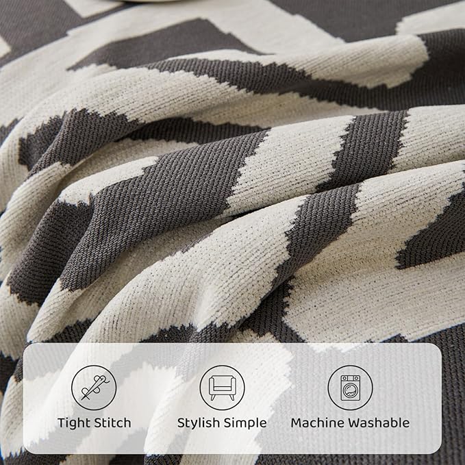 STACYPIK Simple Dark Grey Boho Sofa Cover for Sectional Soft Tassel Chenille Couch Cover for 3 Cushion Couch Reversible Loveseat Cover for Dogs Cats Non-Silp Furniture Cover Multi-Use Blanket-91x134IN
