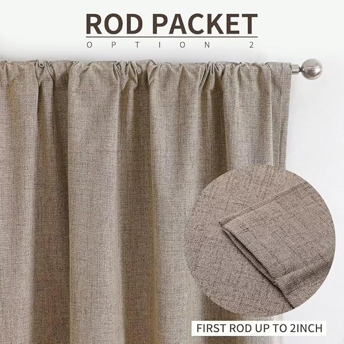 Joydeco Natural Linen Curtains 90 inch Length 2 Panels Set Burg 100% Blackout Patio Door Curtain Room Darkening Sliding Door Curtains Thermal Insulated Back tab Rod Pocket(105x90 inch, Linen)