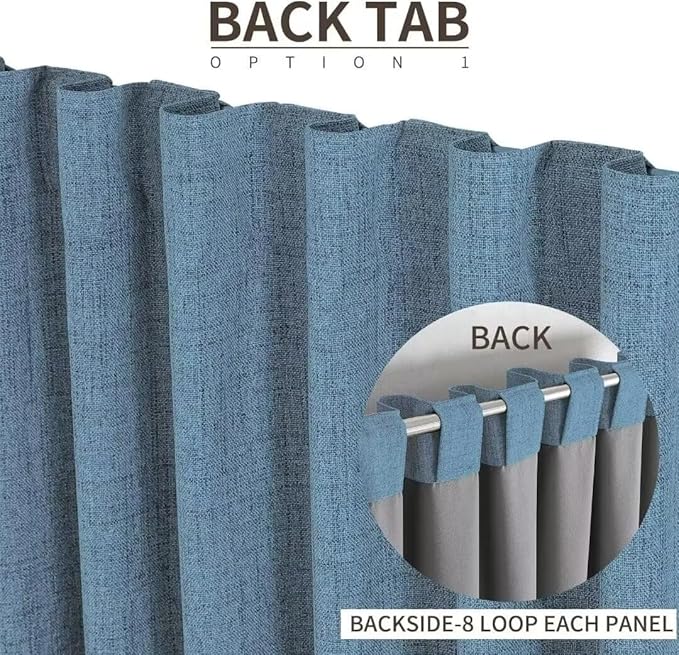 Joydeco Natural Linen Curtains 84 inch Length 2 Panels Set Burg 100% Blackout Patio Door Curtain Room Darkening Sliding Door Curtains Thermal Insulated Back tab Rod Pocket(105x84 inch, Sky Blue)