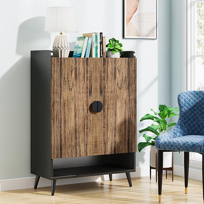 Tribesigns Shoe Cabinet with Doors, 7-Tier Shoe Storage Cabinet with Adjustable Shelves, Wooden Shoes Rack Shoe Storage Organizer for Entryway, Hallway, Closet, Living Room, Rustic Brown