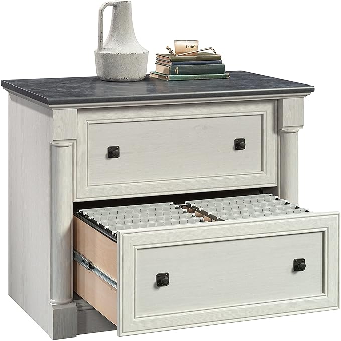 Sauder Palladia 2 Drawer File Cabinet, Lateral Filing Cabinets for Home Office, Hanging File Folders Organizer, Interlocking Drawers, in Glacier Oak Finish