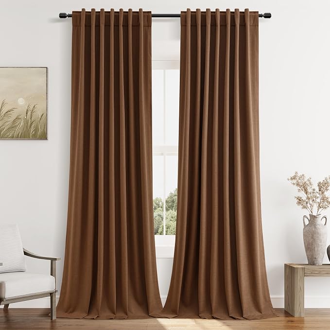 Guken Caramel Brown 100% Blackout Linen Curtains 100 Inch Length 2 Panels Set by Guken
