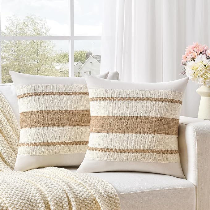 Fancy Homi Set of 1 Boho Neutral Decorative Throw Pillow Cover 16x16 Inch - Image 2