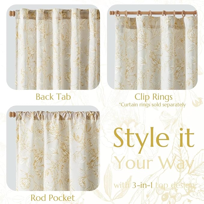 jinchan Floral Curtains 96 Inches Long Mustard Yellow Flower Linen Farmhouse - Image 5