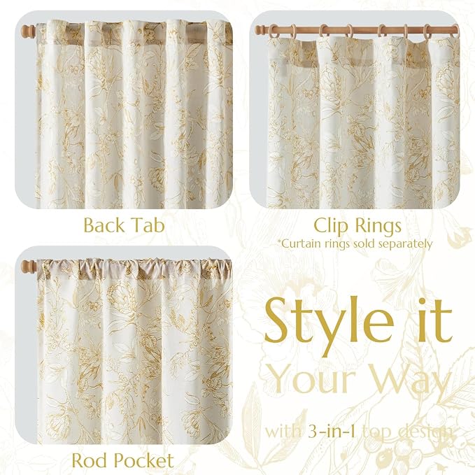 jinchan Floral Curtains 90 Inch Length Mustard Yellow Flower Linen Farmhouse - Image 5