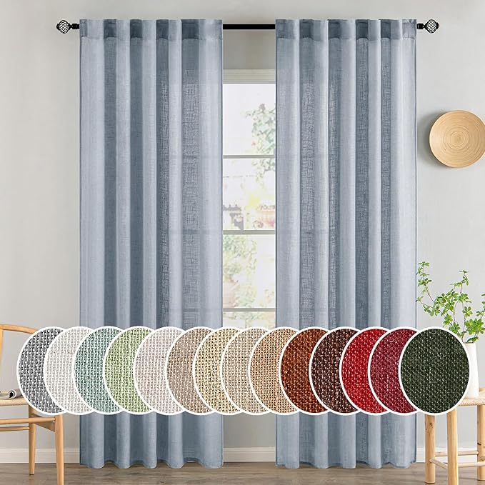 MIULEE Chambray Blue Linen Curtains 108 Inches Long 2 Panels by MIULEE