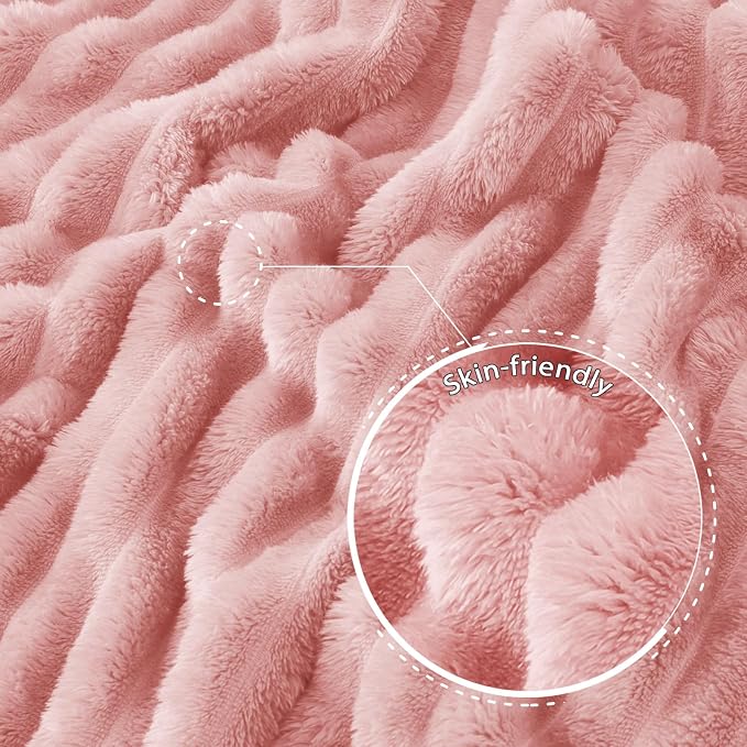Exclusivo Mezcla Queen Size Flannel Fleece Blanket, Super Soft Striped Jacquard - Image 5