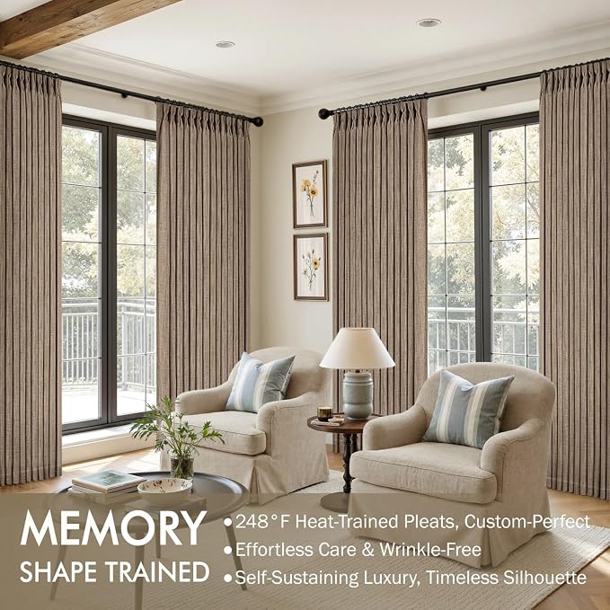 MIULEE Pinch Pleated Thick Linen Curtains 102 Inches Long 2 Panels - Image 2