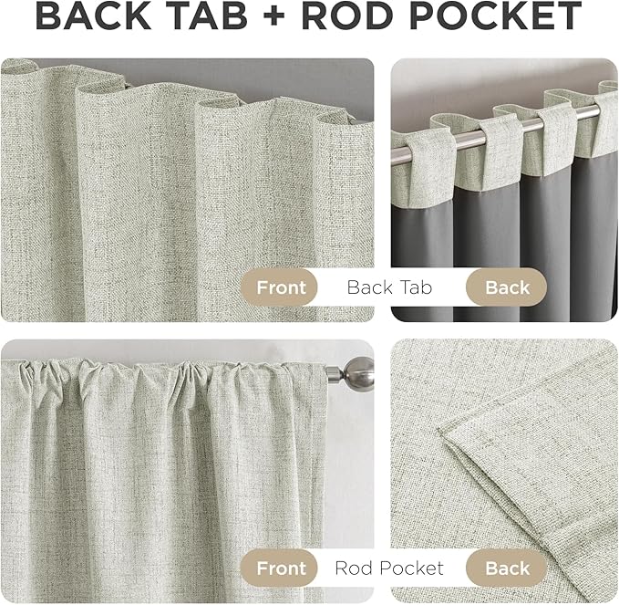 Joydeco 100% Blackout Curtains for Bedroom - Natural Linen Curtains 100" W x 90" L Long, Thermal Insulated 1 Panels Light Beige. Room Darkening Light Blocking Drapes for Living Room