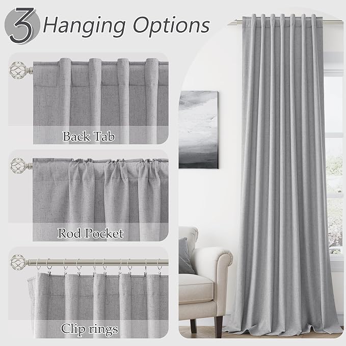 Guken Grey 100% Blackout Curtains 120 Inch Length 2 Panels Set - Image 6