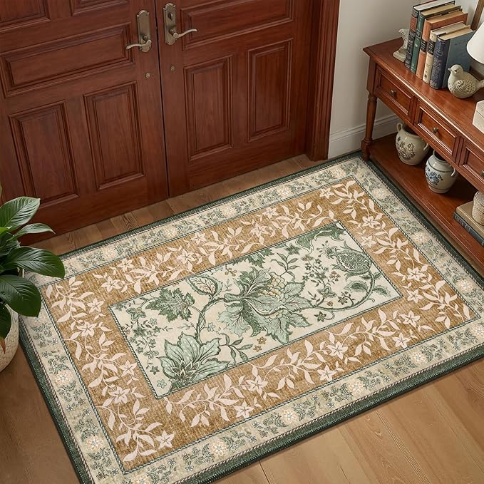 GarveeHome Terracotta Olive Sage Green Washable 5x7 Area Rugs, Botanical Grove - Image 5