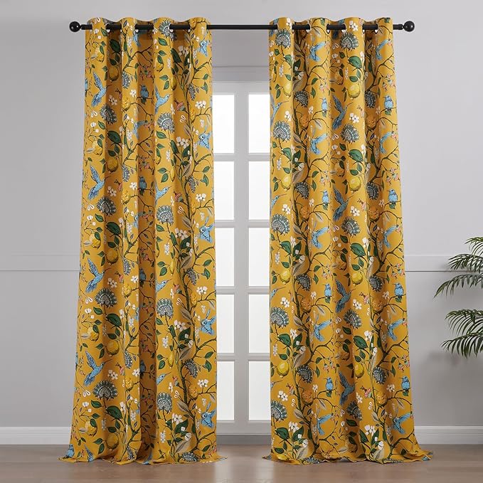 94 Inches Long Custom Satin Window Treatments, Retro Art Deco Floral - Image 2