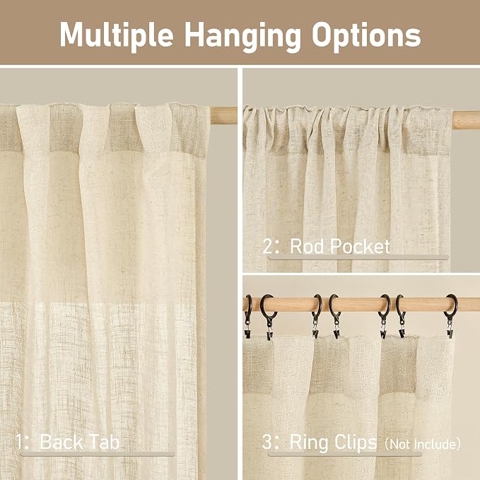 LAMIT Short Window Linen Curtains 48 Inch Length 2 Panels, 34 x 48 Inch - Image 3