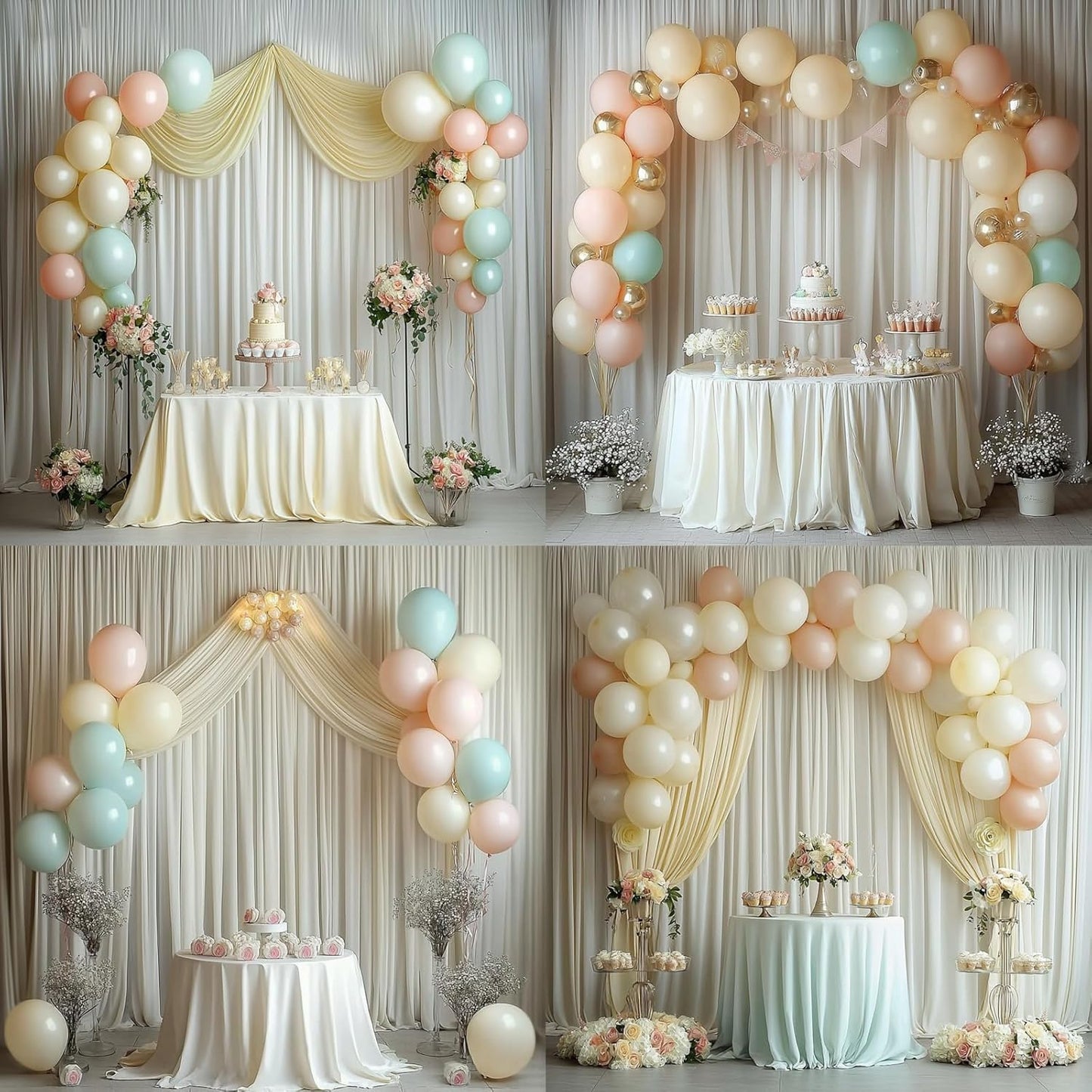 30 ft x 10 ft Wrinkle Free Ivory Backdrop Curtain for Wedding Parties, Polyester Ivory Photo Backdrop Drapes 6 Panels 5x10ft for Baby Shower Photoshoot Engagement Birthday Party Photography Background