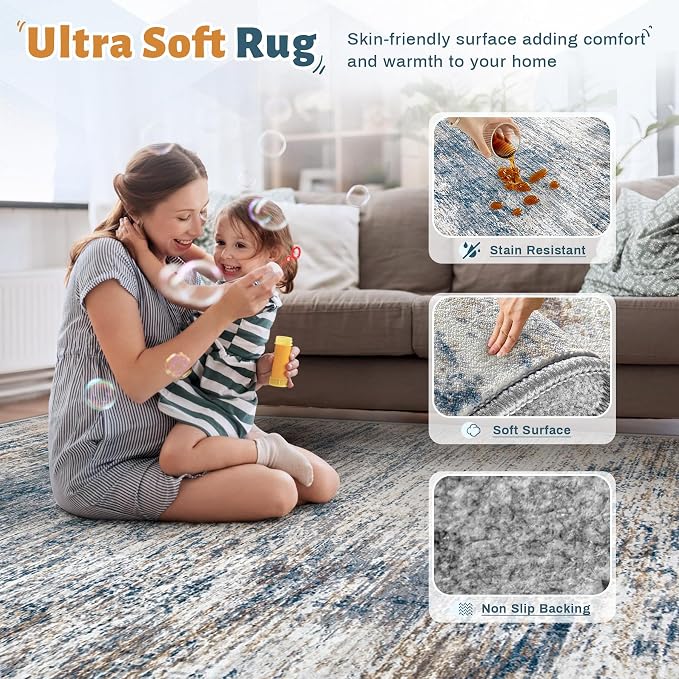10x12 Area Rug for Living Room, Washable Modern Abstract Large Area Rug Neutral - Image 4