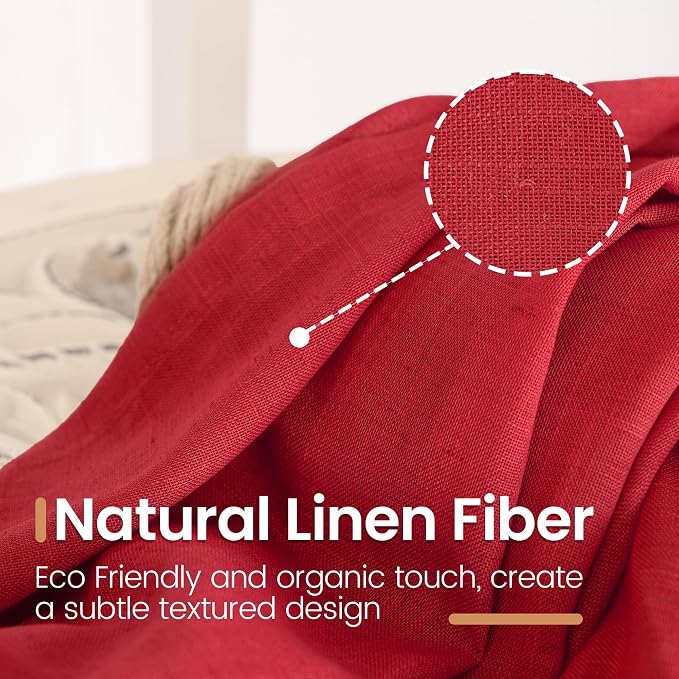BGment Red Linen Curtains 40 Inch Length - Image 3