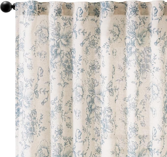 jinchan Linen Blend Curtain Floral Curtains - Image 9