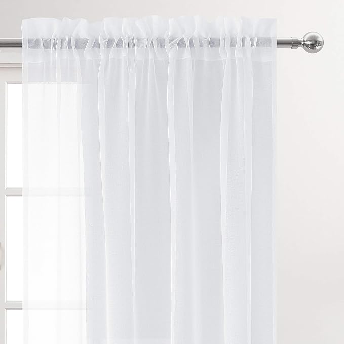 DWCN White Sheer Curtains 120 inches Length, Extra Long Voile Drapes, Rod - Image 3