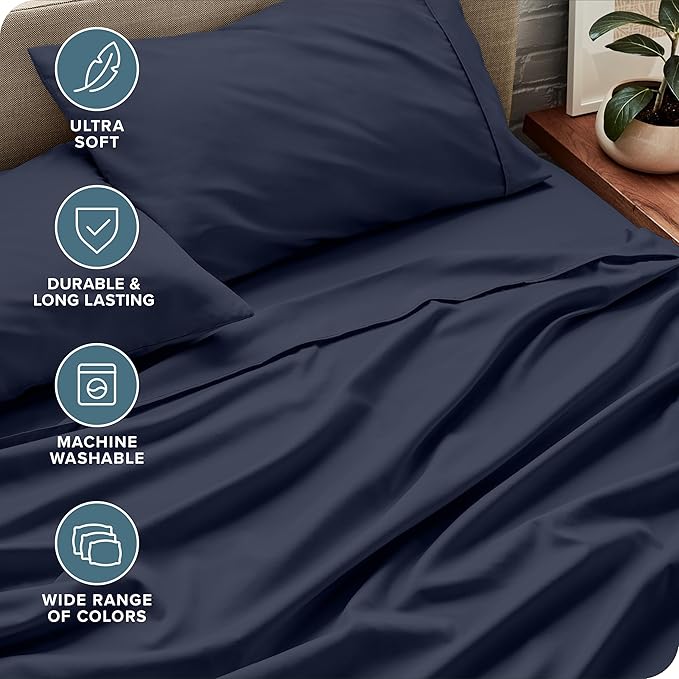 Bare Home Twin XL Sheet Set - College Dorm Size - Luxury 1800 Ultra-Soft Microfiber Twin Extra Long Sheets - Deep Pockets - Easy Fit - Extra Soft - 3 Piece Set - Bed Sheets (Twin XL, Midnight Blue)