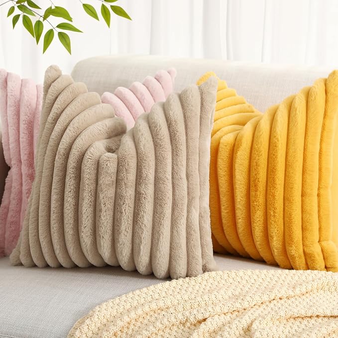 decorUhome Summer Cozy Faux Fur Throw Pillow Covers 20x20 Set of 2 Decorative - Image 6