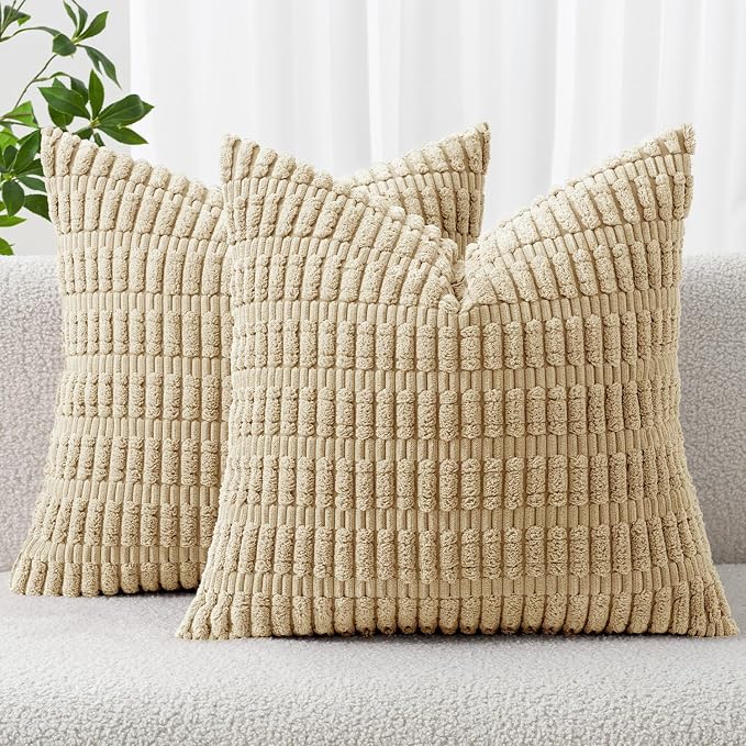 MIULEE Pack of 2 Corduroy Decorative Throw Pillow Covers 20x20 Inch Soft Boho by MIULEE