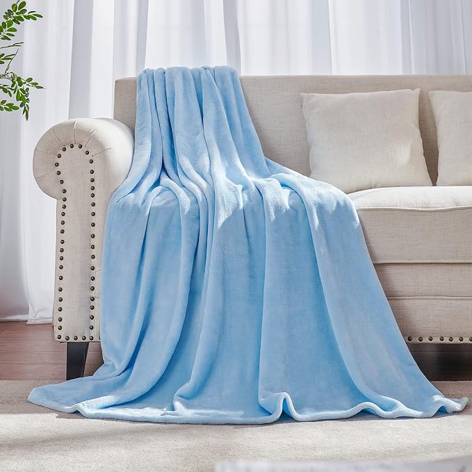 JIAHANNHA Flannel Fleece Ice Blue Blanket Throw Size, Light Blue Throw Blanket by JIAHANNHA