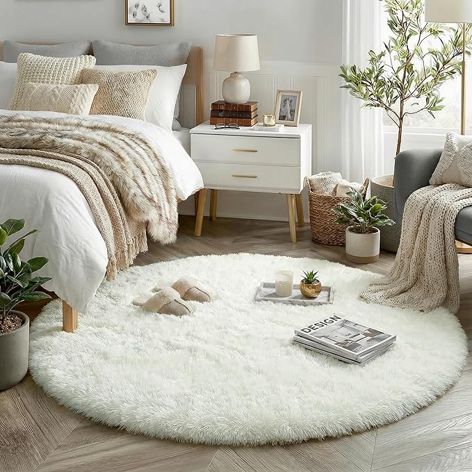 Amdrebio Ivory White Round Circle Rug 6Ft - Image 7