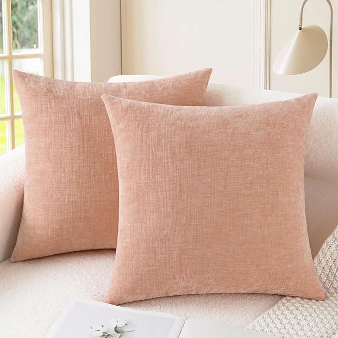 CaliTime Throw Pillow Covers Decorative 18 X 18 Inches Pack of 2 Cozy Chenille by CaliTime