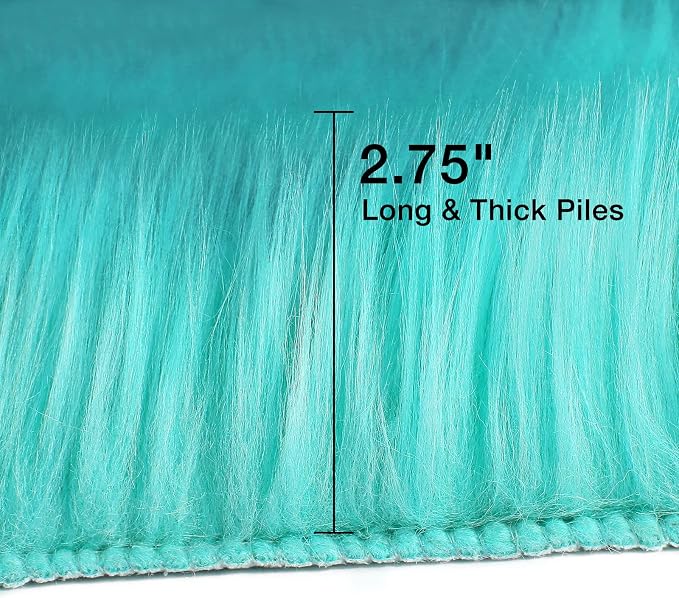 duduta Turquoise Blue Sheepskin Throw Rug 2x3 ft, Fluffy Shag Faux Fur Chair - Image 2