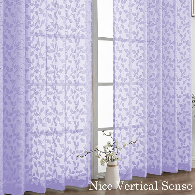 Chyhomenyc Light Purple Sheer Curtains 96 Inch Length 2 Panels Set, Light - Image 9