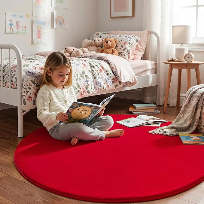 Amearea Red Round Area Rugs 4ft Washable Circle Rugs - Image 4