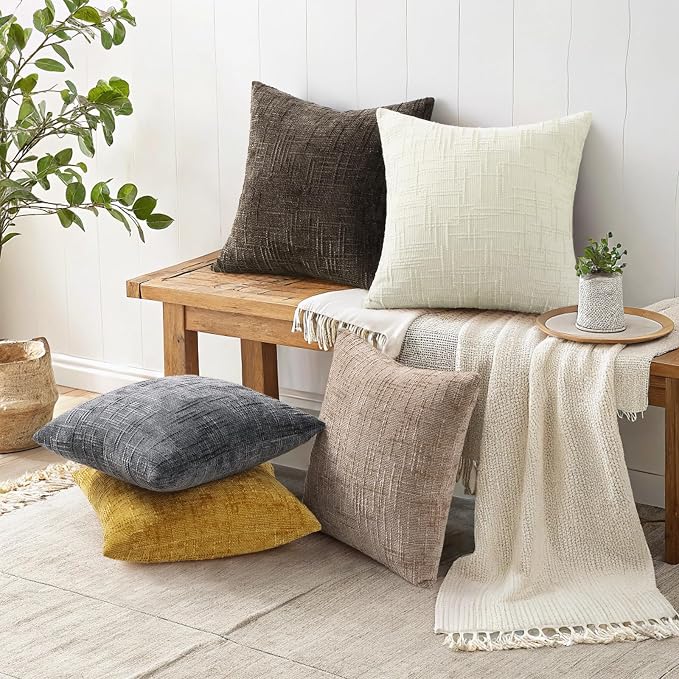decorUhome Summer Cream White Chenille Throw Pillow Covers 16x16 Set of 2 - Image 5
