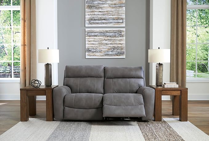 Signature Design by Ashley Next-Gen DuraPella Contemporary Faux Leather Modular Wall Hugger 2-Piece Power Reclining Sectional Loveseat with Adjustable Headrest and USB Ports, Gray