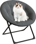 Saucer Chair with Faux Fur Cover - Foldable Moon Chair for Teens & Adults, Large Circle Seat Perfect for Bedroom, Living Room & Playroom, Soft Gaming Chair for Compact Spaces, Gray