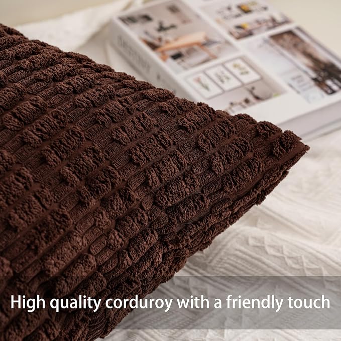 Pack of 2 Corduroy Decorative Throw Pillow Covers 26x26 InchSoft Striped Pillow - Image 2